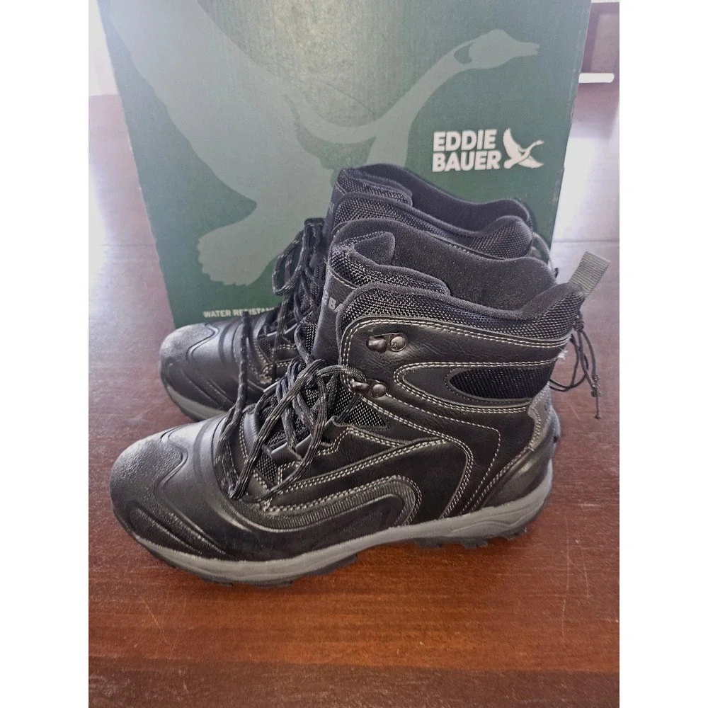 Eddie Bauer Riley Winter Boot Mens Size 8 Black New Water Resistant Insulated